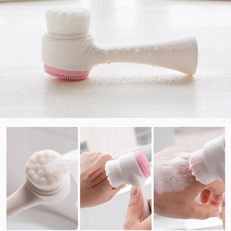 3D Double Silicone Facial Cleansing Brush Manual Massage