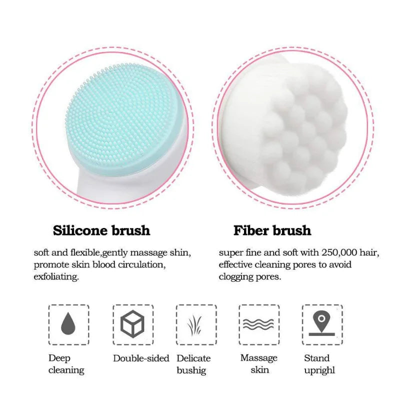 3D Double Silicone Facial Cleansing Brush Manual Massage