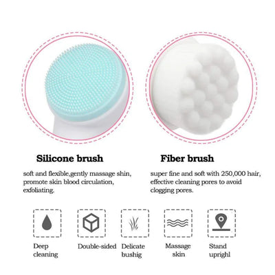 3D Double Silicone Facial Cleansing Brush Manual Massage