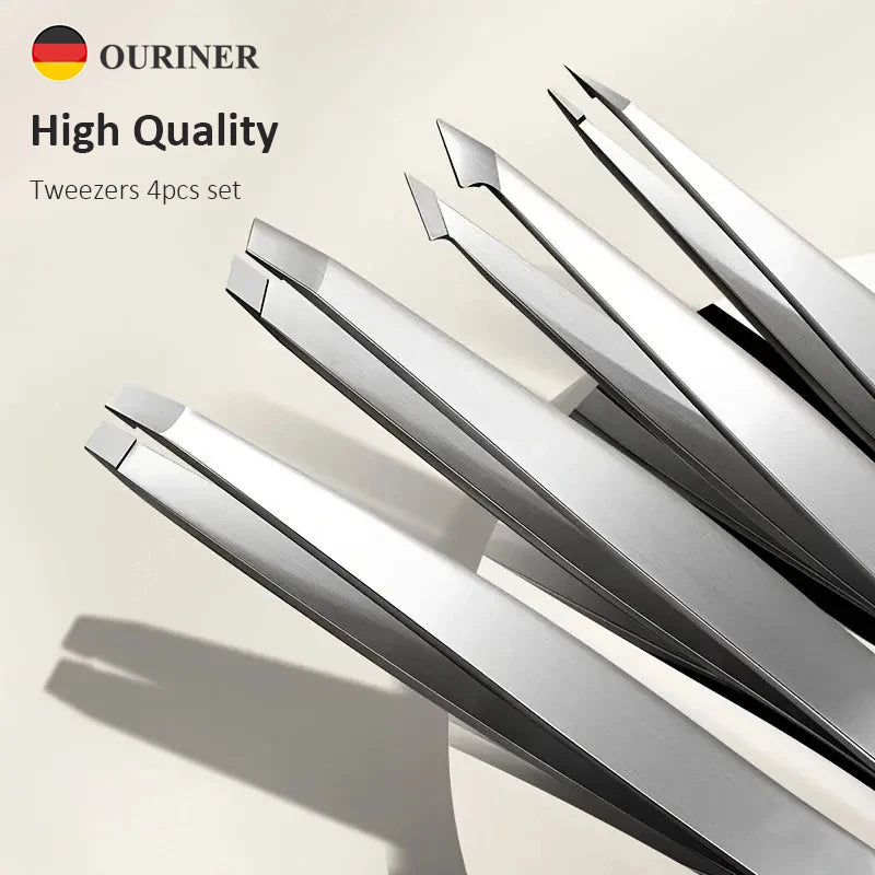 Ouriner Eyebrow Tweezers Set 4 Pcs Stainless Steel