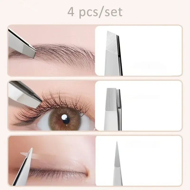 Ouriner Eyebrow Tweezers Set 4 Pcs Stainless Steel