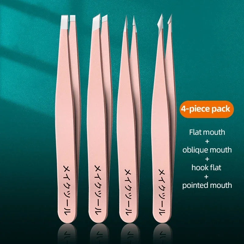 Ouriner Eyebrow Tweezers Set 4 Pcs Stainless Steel