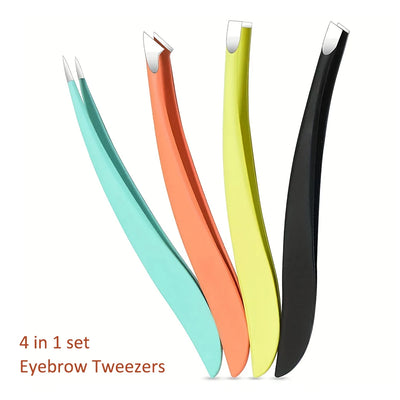 Ouriner Eyebrow Tweezers Set 4 Pcs Stainless Steel