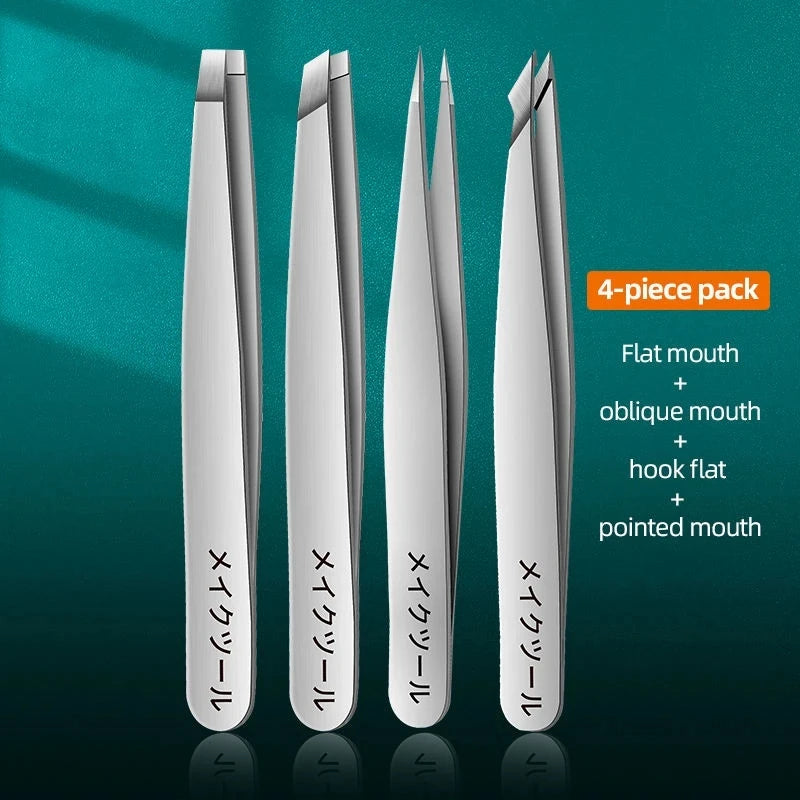 Ouriner Eyebrow Tweezers Set 4 Pcs Stainless Steel